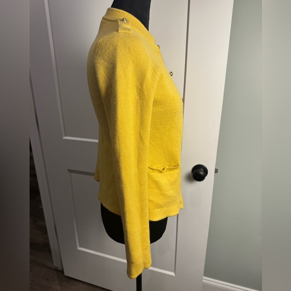 Talbots 100% Pure Merino Wool Knit Cardigan Sweater Yellow military style - Picture 3 of 9